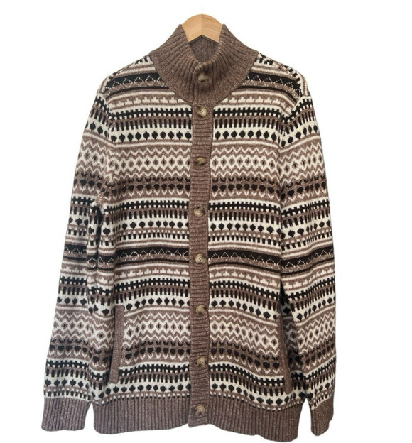 Up West Other - UpWest Cardigan Sweater Mens Lg Shawl Collar Wool Blend Fair Isle Cozy Grandpa